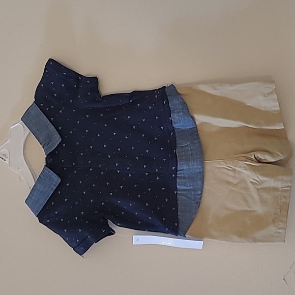 Tahari Romper Shorts, Blue and Khaki, 3/6months - Picture 3 of 6
